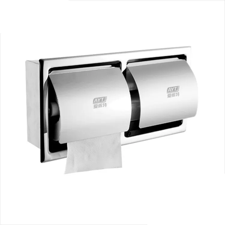 Salle de bain WC métal 304 encastrée en acier inoxydable double porte-papier hygiénique