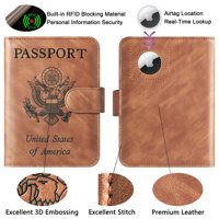 Dompet Passport Cover Lipat Panjang Kulit PU Anti RFID dengan Pola Embos, Slot Pelacak AirTag, dan 2 Slot Kartu SIM