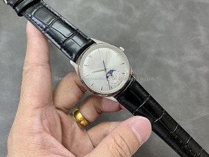 Reloj mecánico automático para hombre con indicador de fase lunar, dial de diseño exclusivo con geografía comprimida y fecha, correa de cuero - Product Image 4