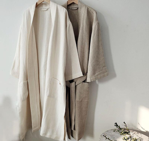 High Quality <strong>Waffle</strong> Linen Stonewashed 100% Pure Linen Pajama <strong>Robe</strong> with Pockets Simple Casual Style Bath <strong>Robe</strong> - Product Image 1