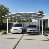 Abri voiture double en aluminium avec toit incurvé et panneaux en polycarbonate |   Abri pour voiture pour villa moderne, allée de maison, entrée de jardin