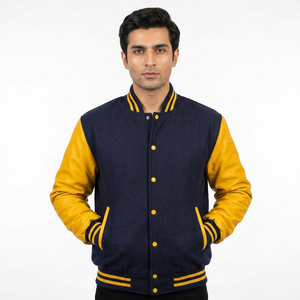Customized High Quality Wool Varsity <b>Jacket</b> with <b>Long</b> <b>Leather</b> Sleeves Double-Breasted Waterproof Windproof Stylish for Winter - Product Image 1