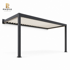 Pérgola de Aluminio RKOVE 3x6m, Montada en Pared, con Toldo LED Cálido, Cubierta Moderna Negra para Terraza - Product Image 1
