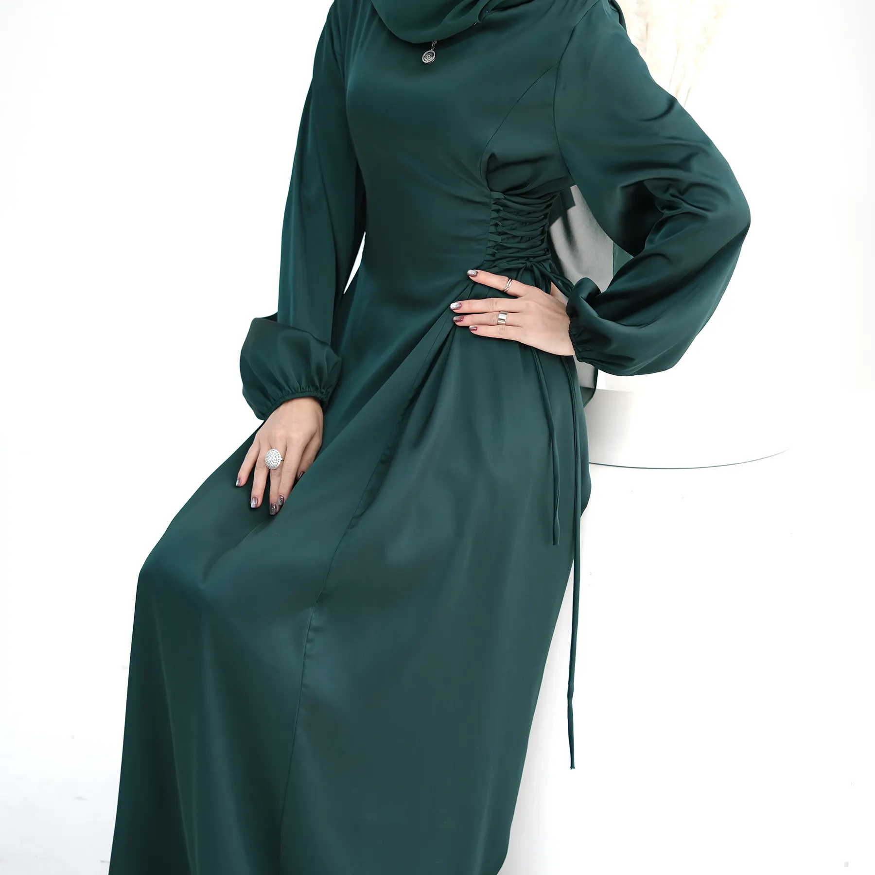 Ramazan eid düz renk korse dize saten maxi elbise dubai moda modern abaya 2024 islam giyim kadın kaftan