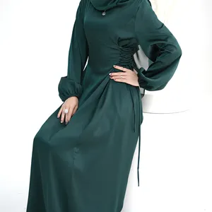 Ramadan eid couleur unie corset string satin maxi robe dubai mode moderne abaya 2024 vêtements islamiques femmes caftan