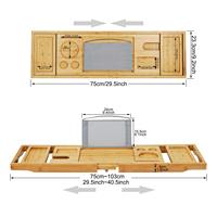 Combohome Organisateur de douche de pont de plateau de baignoire en bambou pliable, plateau de baignoire avec panneau amovible de salle de bain latéral extensible