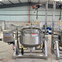 Grande chaudière vapeur industrielle à double enveloppe 500 litres, grande capacité, cuve de cuisson commerciale en acier inoxydable 380V, composants PLC essentiels