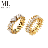 Bague d'éternité empilable Mylove personnalisée en laiton plaqué or 18 carats avec zircone cubique taille marquise et baguette pour femme, idéale pour mariage