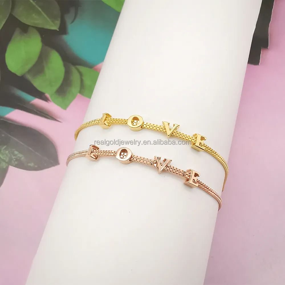 Personalized Gold Initial Letter Bracelet 18K Solid Gold LOVE Bracelet Wrist Chain Real Gold Fine Jewelry