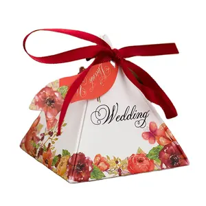 Caja de dulces de boda, bolsa de regalo de papel, suministros de decoración para fiestas, pirámide