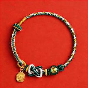 Pulsera de Cuentas Rojas Pequeñas con Cuerda Tejida Unisex, Estilo Viento Nacional, Ágata de Montaña Putuo, <span class=keywords><strong>Cinco</strong></span> Caminos de la Riqueza, Año del Caballo 2026 - Product Image 4