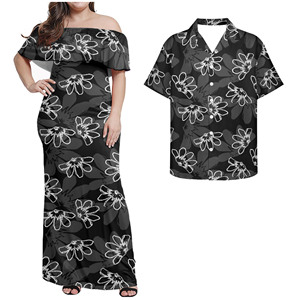 Abiti coordinati per coppia con motivi floreali rosa, Puletasi casual, camicie polinesiane da uomo, Puletasi, abito tradizionale samoano, hawaiano - Product Image 4