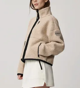 定制刺绣高品质冬季保暖女性纽扣卡车夹克风衣定制女性极地夏尔巴羊毛夹克