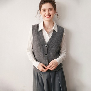 Cárdigan sin mangas de punto de Cachemira de gama alta para otoño e invierno con cuello en V para <span class=keywords><strong>mujer</strong></span> - Product Image 3