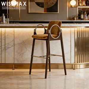 MUEBLES WISEMAX, Muebles de Bar de Lujo, Silla Alta de Tela de Terciopelo, Taburetes de Madera Maciza y Metal <span class=keywords><strong>para</strong></span> Cafetería, Barra de Hotel - Product Image 1