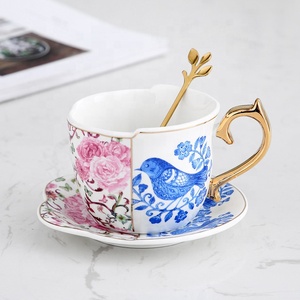 New Design Retro Flower and BirdAsymmetric Special-shaped <b>Ceramic</b> <b>Mug</b> and Porcelain Coffee Cup Saucer - Product Image 4