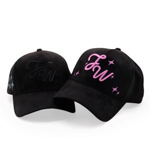 Casquettes de baseball de haute qualité à 5 panneaux en daim avec broderie personnalisée en points de chaînette, logo 3D et strass brillants - Product Image 3