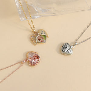 Collier avec pendentif médaillon en forme de cœur personnalisé, ajoutez votre texte, contient des photos pour femmes, hommes, enfants - Product Image 2