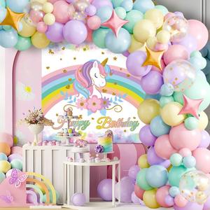 Kit d'arche de ballons d'anniversaire licorne macaron, guirlande de 10 pouces en matériau PC, impression UV, fond violet rose, fournitures pour fête de filles - Product Image 3