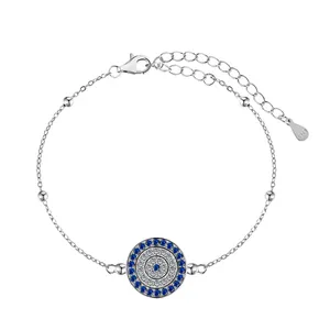 Dylam New Design 18K Gold Mysterious Faith Spiritual Turkish Protection Sapphire 5A Zirconia Blue Circle Eyes Pendant Bracelet