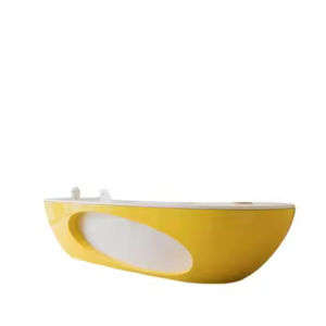 Bureau de réception incurvé extensible jaune moderne avec découpe ovale pour les bureaux, les hôtels et les centres commerciaux - Product Image 6