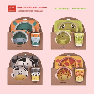 Juego de Vajilla Infantil de Fibra de Bambú, Plato, Cuchara, Tenedor y Taza con Diseño de Dibujos Animados, para Alimentación Complementaria - Product Image 3