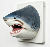 Sculpture murale réaliste de tête de requin en fibre de verre personnalisée, art mural 3D d'animaux marins pour la décoration murale de bar, restaurant, maison