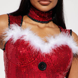 Kadınlar için klasik seksi pullu Santa elbise kırmızı noel elbise aksesuarları ile 3 adet Santa noel iç çamaşırı - Product Image 5