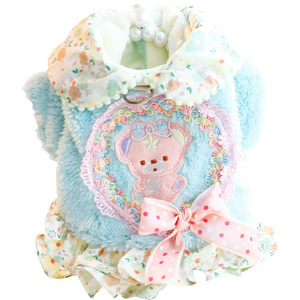 Floral Print Fleece <b>Dog</b> Dress With Bow Winter Autumn <b>Small</b> <b>Dog</b> Teddy Pet <b>Clothes</b> - Product Image 5