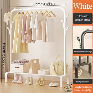 Giá treo quần áo bằng kim loại một thanh với 6 móc và kệ dưới, sức chứa lớn, giá phơi quần áo, giá treo áo cho phòng ngủ, ban công - Product Image 5