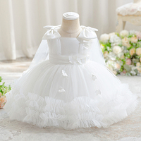 Gaun Formal Tanpa Lengan untuk Bayi Perempuan Usia Baru Lahir, Panjang Selutut, Berbahan Mesh dengan Hiasan Pita, untuk Pertunjukan Piano Anak, Nyaman Dipakai