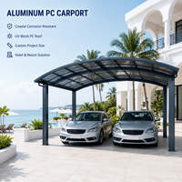 Abri de voiture double en aluminium et polycarbonate résistant à la corrosion côtière avec toit anti-UV pour parking d'hôtel et de complexe hôtelier