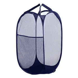 Modern washable folding collapsible mesh hanging laundry dirty clothes storage basket hamper bag with handle