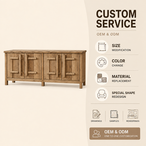 Buffet en bois, armoire de rangement rustique à <span class=keywords><strong>4</strong></span> portes avec façade à lattes croisées pour salle à manger, salon - Product Image 6
