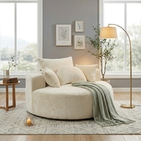 Chaise longue surdimensionnée moderne en chenille écologique avec assise profonde, dossier ergonomique et accoudoirs carrés pour appartement et villa