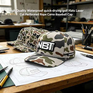 หมวกแก๊ปเบสบอลแบบ snapback ลายพรางสำหรับทีมกอล์ฟผู้ชาย  วัสดุโพลีเอสเตอร์  ตกแต่งโลโก้ PVC  แบบ 5 ชิ้น  ขายส่ง - Product Image 1