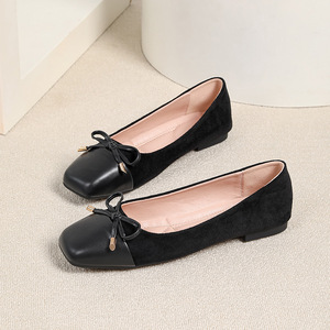 Chaussures plates confortables Xuanhui grande taille 44, nouvelle mode, en daim, à bout carré, avec nœud, pour femme, idéales pour le bureau - Product Image 5