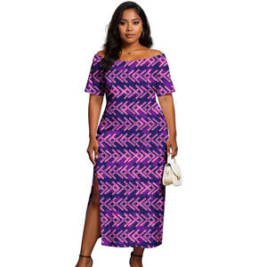Robe de soirée Aloha pour femmes, motif personnalisé de <span class=keywords><strong>tatouage</strong></span> tribal polynésien, épaules dénudées sexy, grande taille - Product Image 2