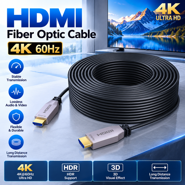 8K HDMI 2.1 Fiber Optic Cable 48Gbps AOC HDMI to HDMI Long Distance Cable for TV Monitor Projector 100M 120M 150M 200M 300M