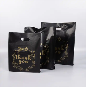 Bolsas de regalo de lujo, bolsa de plástico LDPE biodegradable personalizada, Blanco, Negro, mango troquelado, gracias, compras, bolsas de embalaje al por mayor - Product Image 3