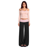 Ensemble de yoga pour femme 2026 : T-shirt à manches longues effet deux pièces et pantalon droit taille élastique – Tenue de sport fitness