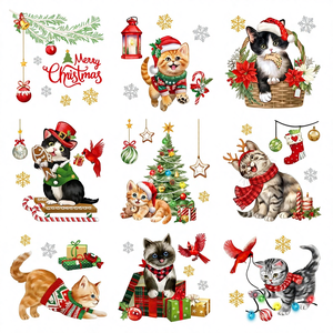 Autocollants de fenêtre réutilisables <span class=keywords><strong>Decalmile</strong></span> imprimés recto-verso, motif de chatons de Noël, oiseaux cardinaux, pour la décoration de verre - Product Image 1