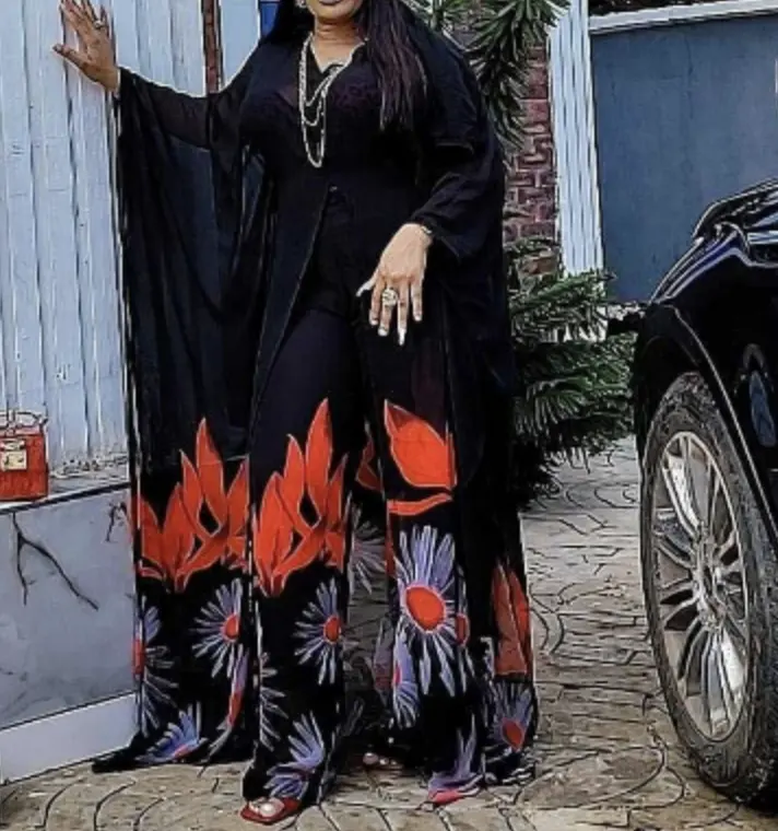 2023 New Style Afrikanische Damen bekleidung Dashiki Abaya Sommer Chiffon Stoffe Drucken Langes Kleid Free Size Hose Zweiteiliges Set