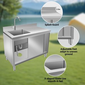 Mueble de Acero Inoxidable 304 con Fregadero Integrado, para Uso Doméstico y Comercial, Encimera, Banco de Trabajo, Almacenamiento para Estufa - Product Image 4