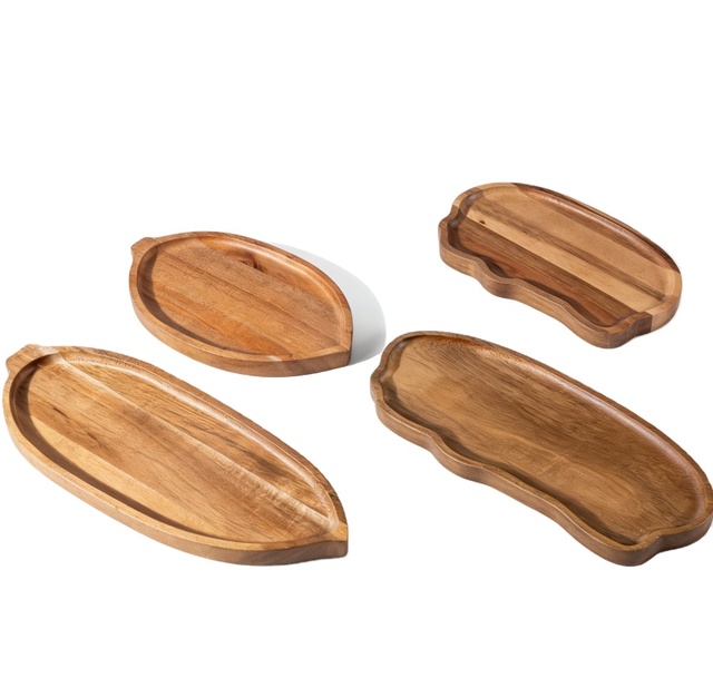 Wood Tray, Serving Boards in Unique Shapes, Live Edge & Geometric Acacia Trays for Coffee Table, Kitchen, and Wall Art Display