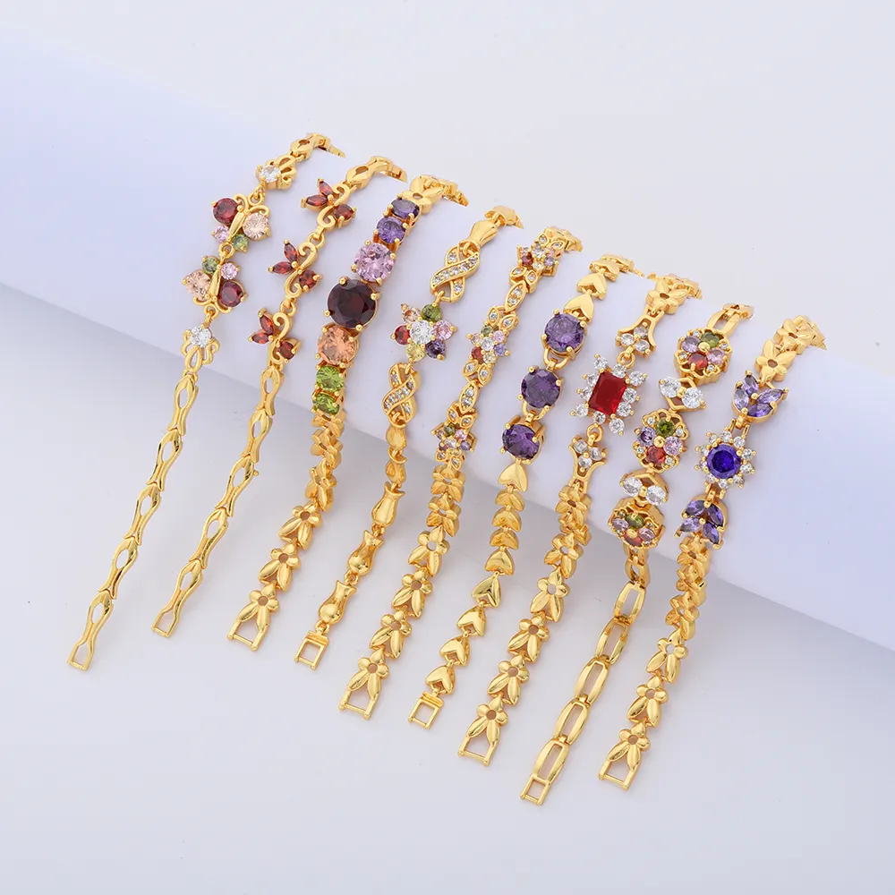 JH Fashion Women Brass Accessories Jewelry 22K Gold Plated Jewelry Aaaaa Standard Zircon Jewelry Bracelet