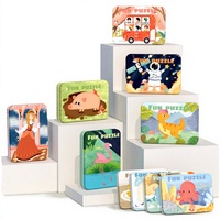 Coffret de puzzles amusants pour enfants, bus, cochon, flamant rose, pieuvre, dessins animés, en bois, découpés au laser, non toxiques, finition mate, boîte cadeau, fabrication OEM, personnalisable