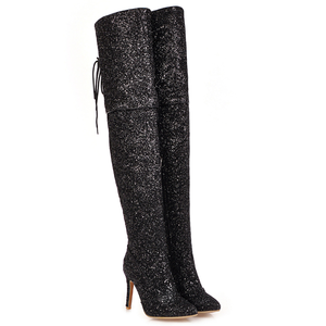 <span class=keywords><strong>Stivali</strong></span> alti alla coscia Sexy Bling Glitter rosso Lace Up scarpe a punta <span class=keywords><strong>stivali</strong></span> con tacco medio da <span class=keywords><strong>donna</strong></span> stivaletti di Design sopra il <span class=keywords><strong>ginocchio</strong></span> - Product Image 3