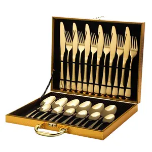 Sale Luxury Gold Restaurant Stainless Steel Cutlery 24pcs Set With Case