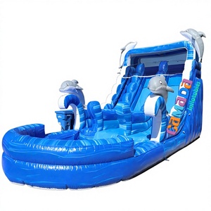 Toboggan aquatique gonflable pour adultes, usage commercial, 0,55 mm, bleu marbré, certifié CE, capacité 800 kg, toboggan aquatique géant pour parc - Product Image 1